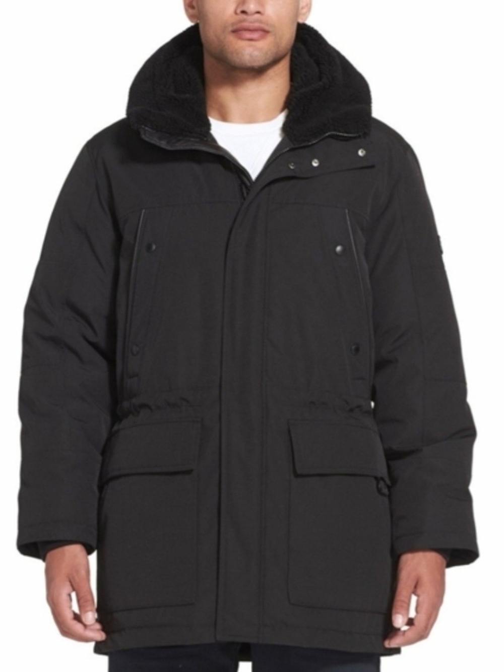 Sean John Mens Size 2XL Sherpa Trimmed Black Parka Jacket